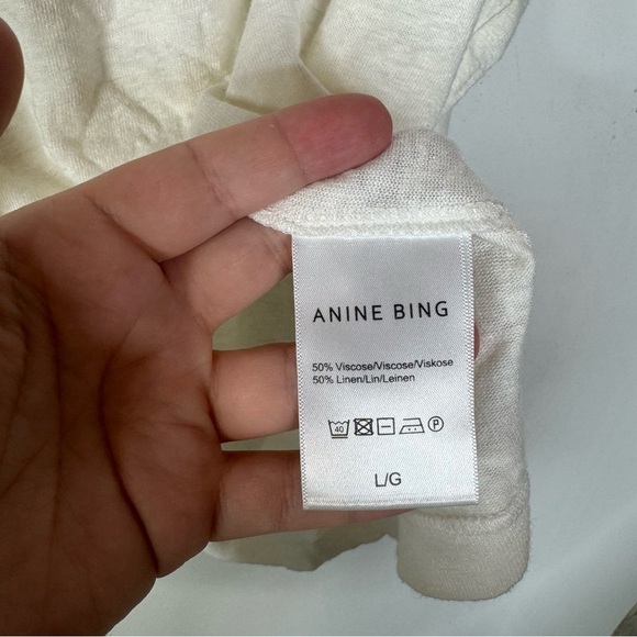 ANINE BING Issac Tee in White Linen Blend Size Large - Picture 6 of 7